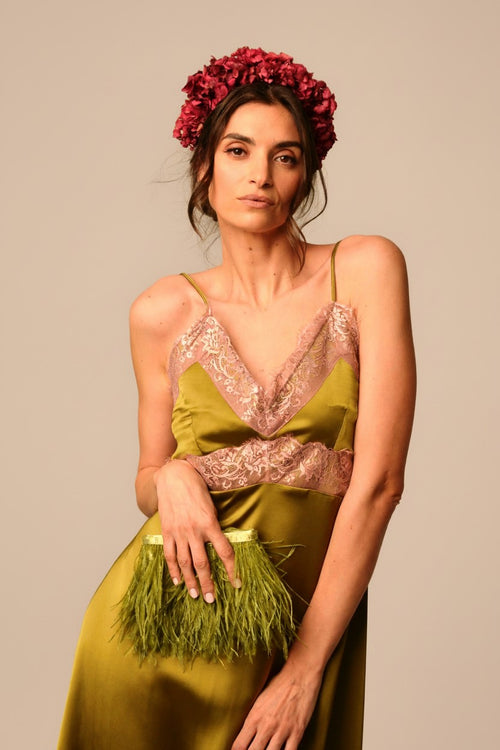 Abito Cassandra in Satin Verde oliva