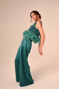 Top Harry in Satin e Piume Verde