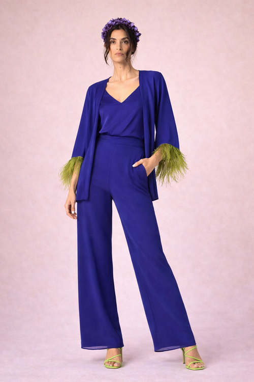 Pantalone Liam in Chiffon Blu Indaco